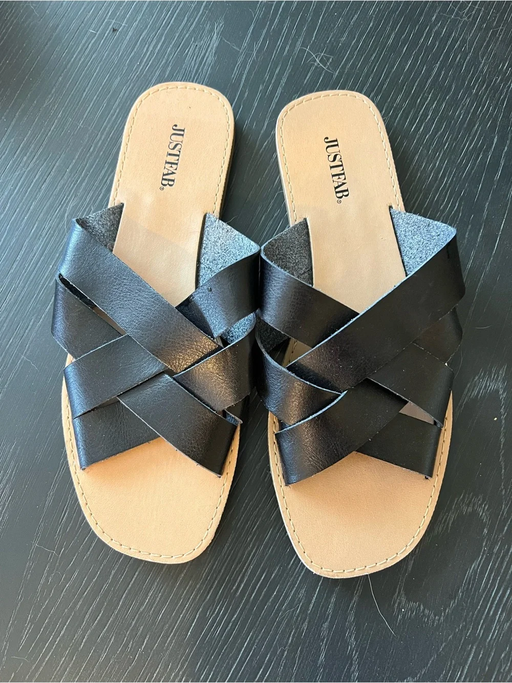 JUSTFAB Black Crisscross Slide Sandals for Women black size 8.5 NWOT